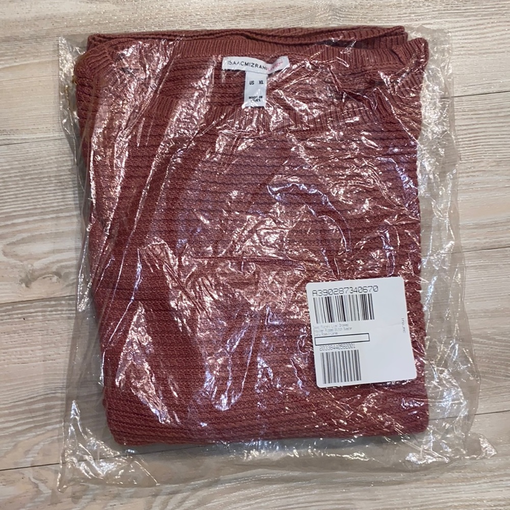 Isaac Mizrahi live! Dropped shoulder ribbed stitch sweater Dusty Rose, X-Large